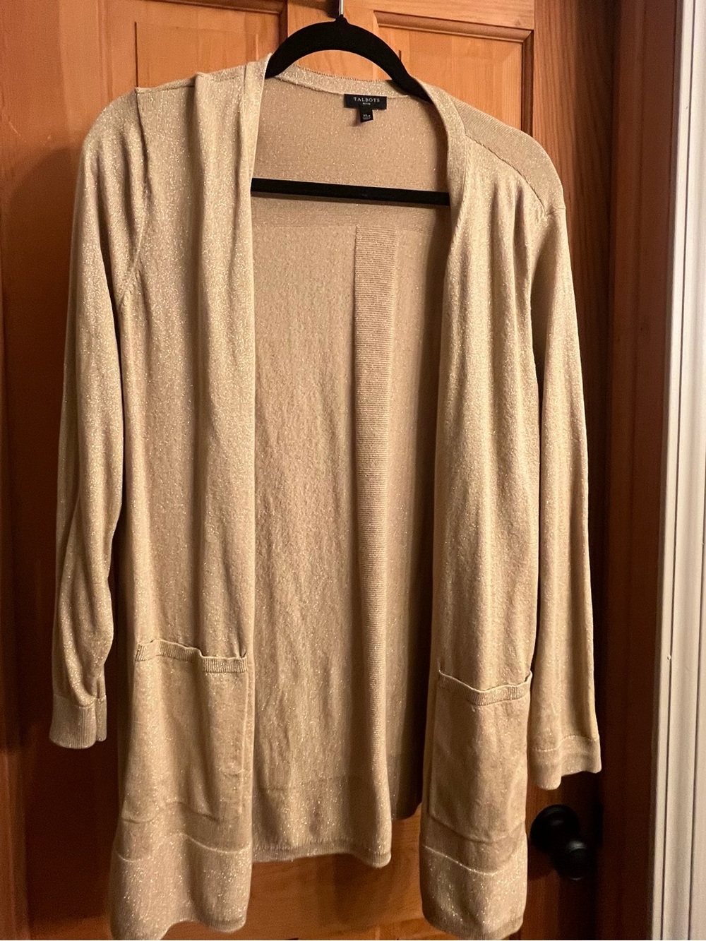 Talbots Open-Front Shimmer Cardigan in Gold Metallic XLP